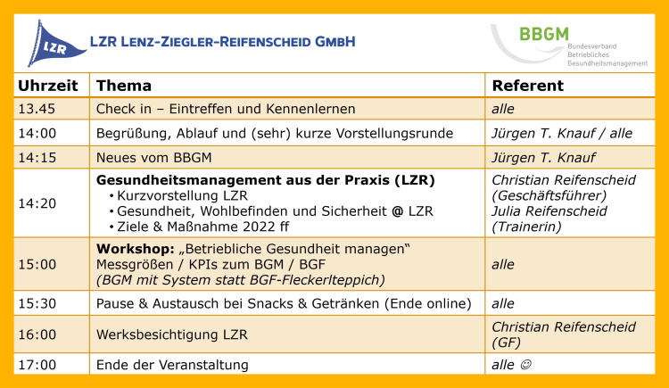 13.09.2022 – BBGM e.V: Regionalgruppentreffen bei LZR in Kitzingen